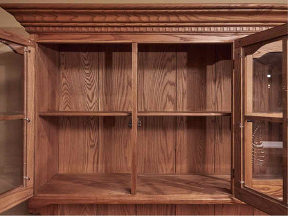 Bent Bros Colonial Oak  Hutch with 3 Glass Pane Doors & Dental Molding