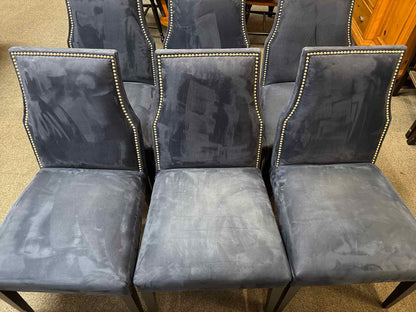 Set of 8 Deep Blue Suede Dining Chairs