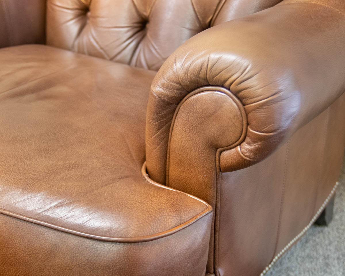 Ethan Allen 'Shaw' Leather Arm Chair & Ottoman