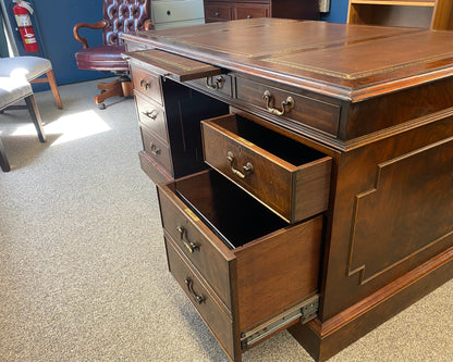 Mahogany Partners Desk with Tooled Brown Leather Top