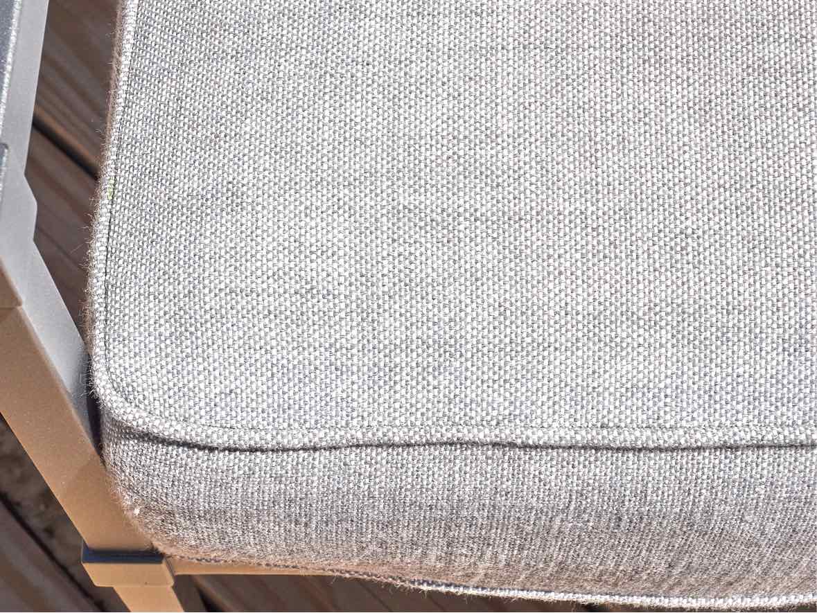 RH Gun Metal Gray Outdoor Lovesofa with Dove Grey Upholstered Cushions
