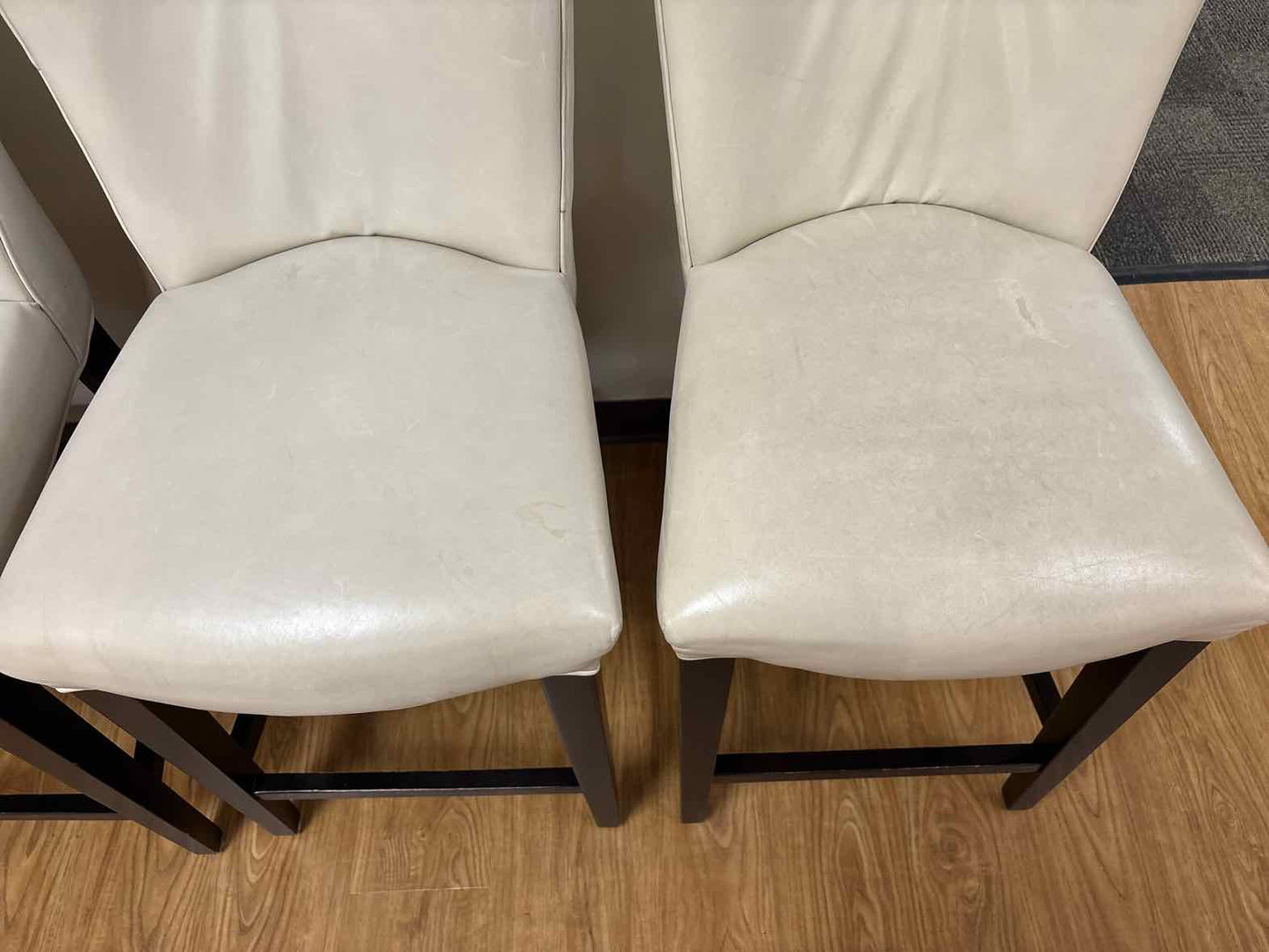 Set of 4 Beige Leather Counter Stools