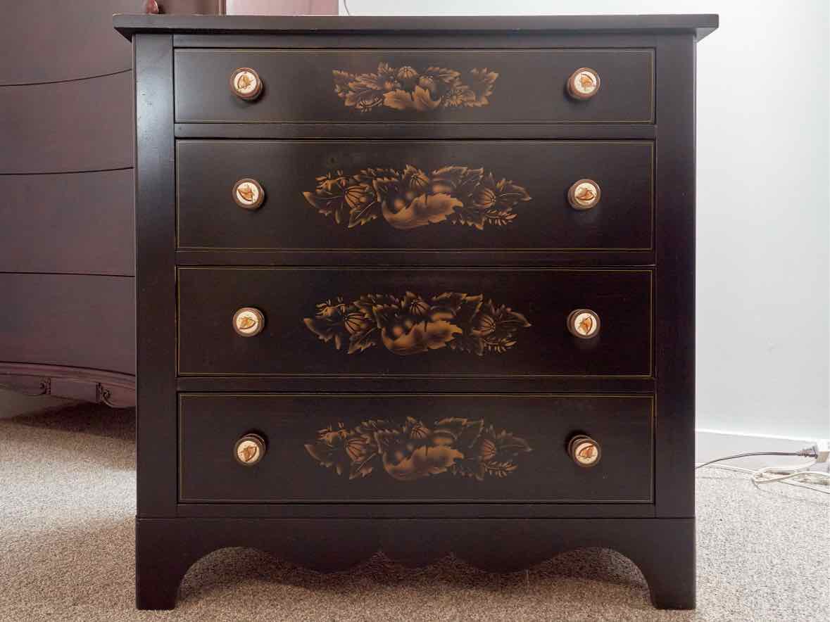 Hitchcock  Black 4 Drawer Chest with Gold Stenciling