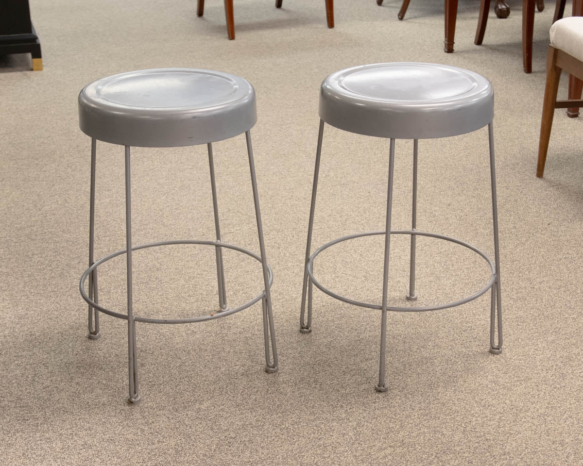 Pair of Silver Finish Metal Counter Stools