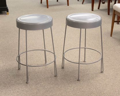 Pair of Silver Finish Metal Counter Stools