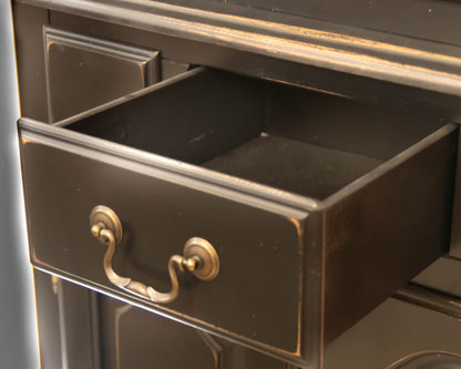 Canadel Black Distressed Corner Cabinet Featuring Glass Display Doors