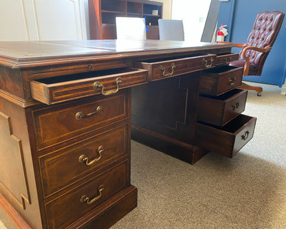 Mahogany Partners Desk with Tooled Brown Leather Top