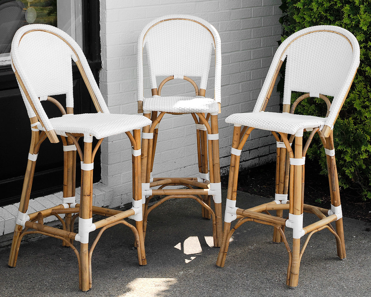 Set of 3 Serena & Lily "Riviera" Rattan Bar Stools