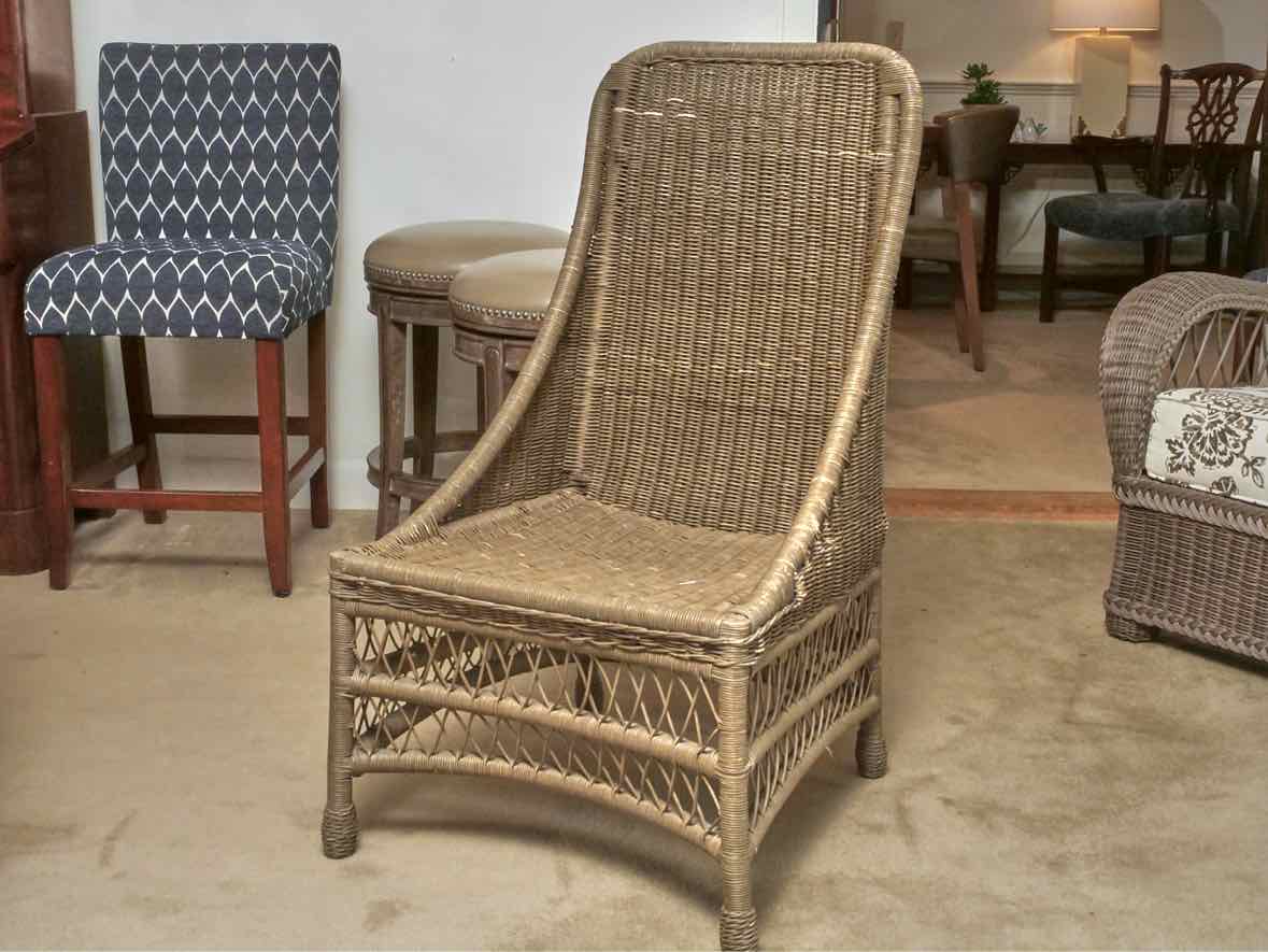 Pair Of Ethan Allen 'Puddy' Finish Woven Dining Chairs With Cushion