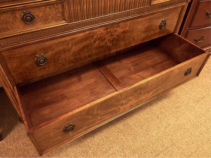 Walnut 3 Drawer Dresser with Burled Wood & Carving