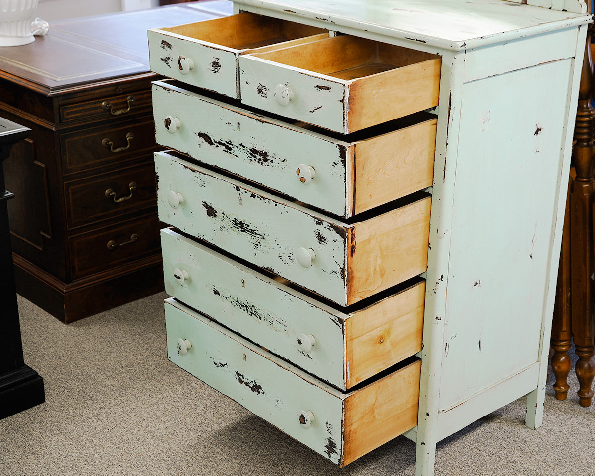 Tall Vintage Chest with Pivot Mirror in Rustic Mint Green