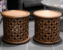 Pair of Serena & Lily Bamileke Resin Side Tables