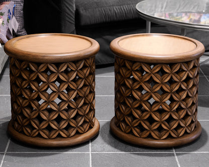 Pair of Serena & Lily Bamileke Resin Side Tables