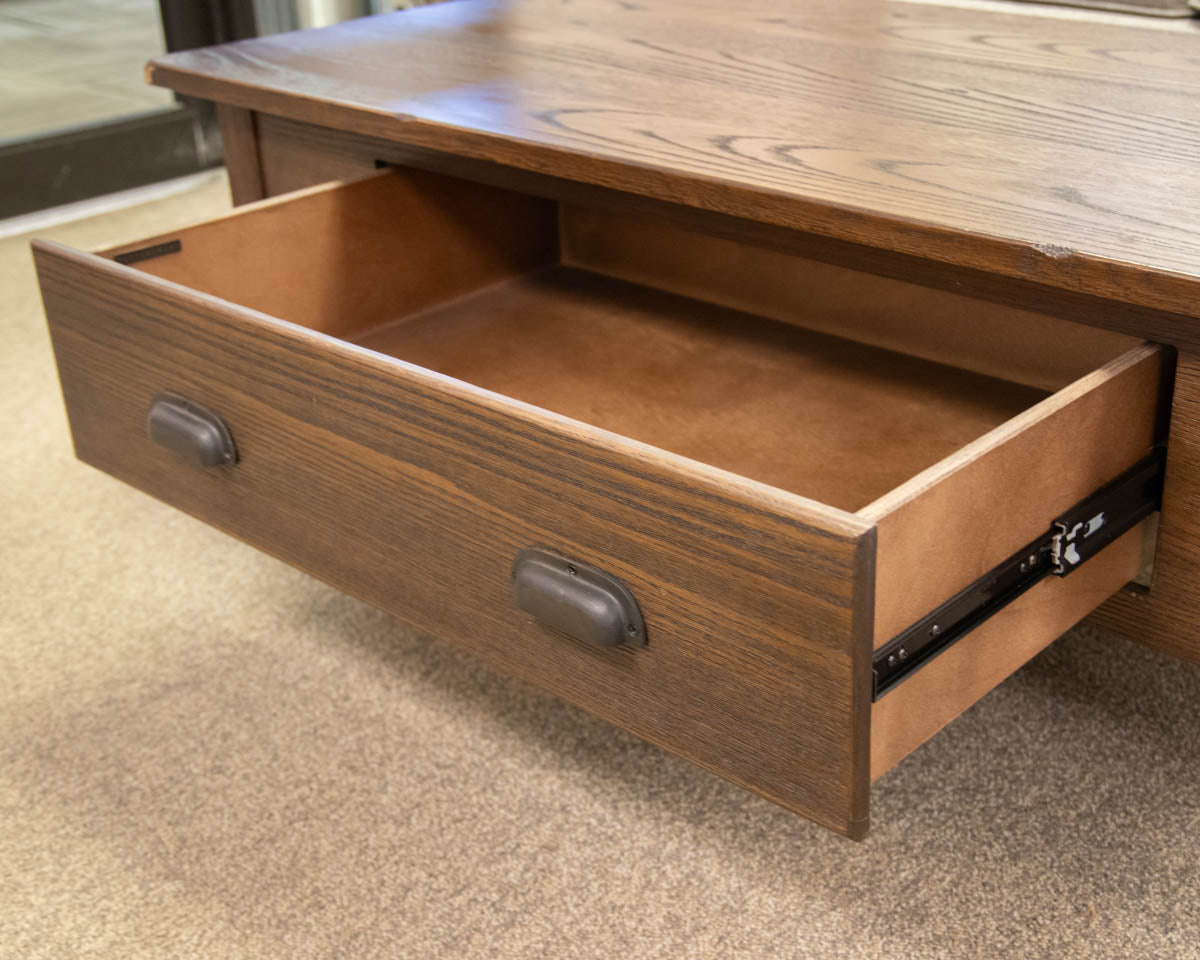 Pottery Barn Cocktail Table in Dark Finish Oak with Drawer