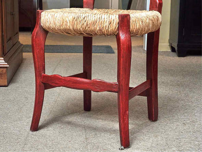 Set of 8 Red Finish Dining Chairs with Rush Seats