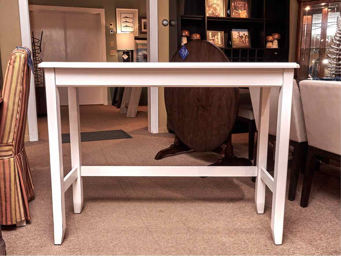 White Finish Console/ Island Includes 2  Gray Cushion Stools