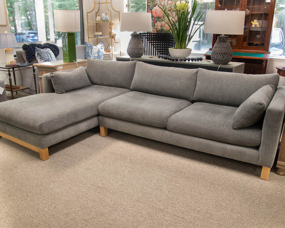 Crate & Barrel Pacific Sofa Wood Base 2-Piece Bench Sectional  In Steel Grey
