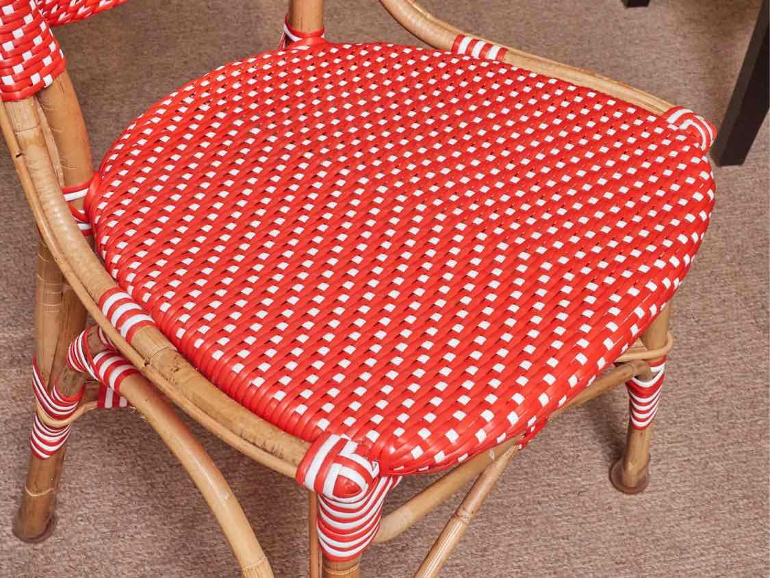 PairOf  Frontgate  Red & White Woven Bamboo Frame Bistro  Chairs