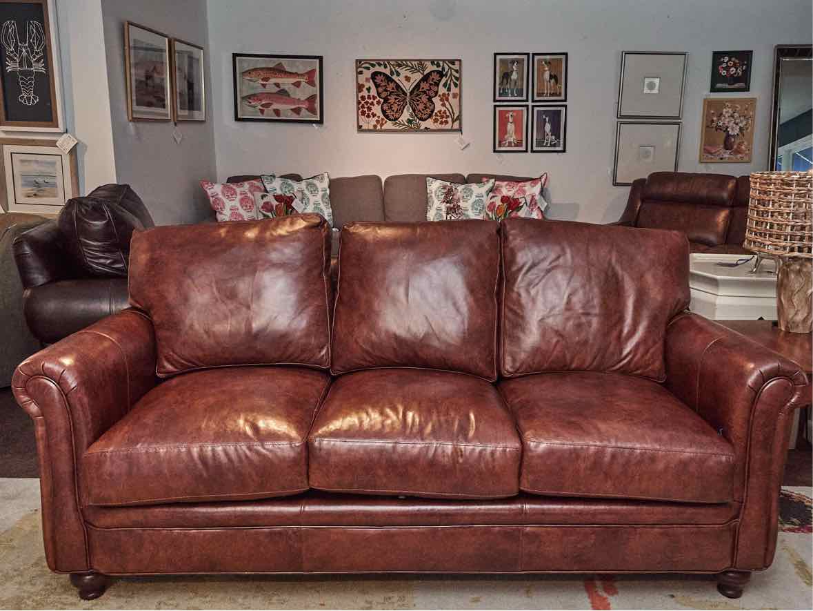 Bradington Young Saddle Brown Leather 3 Cushion  Sofa