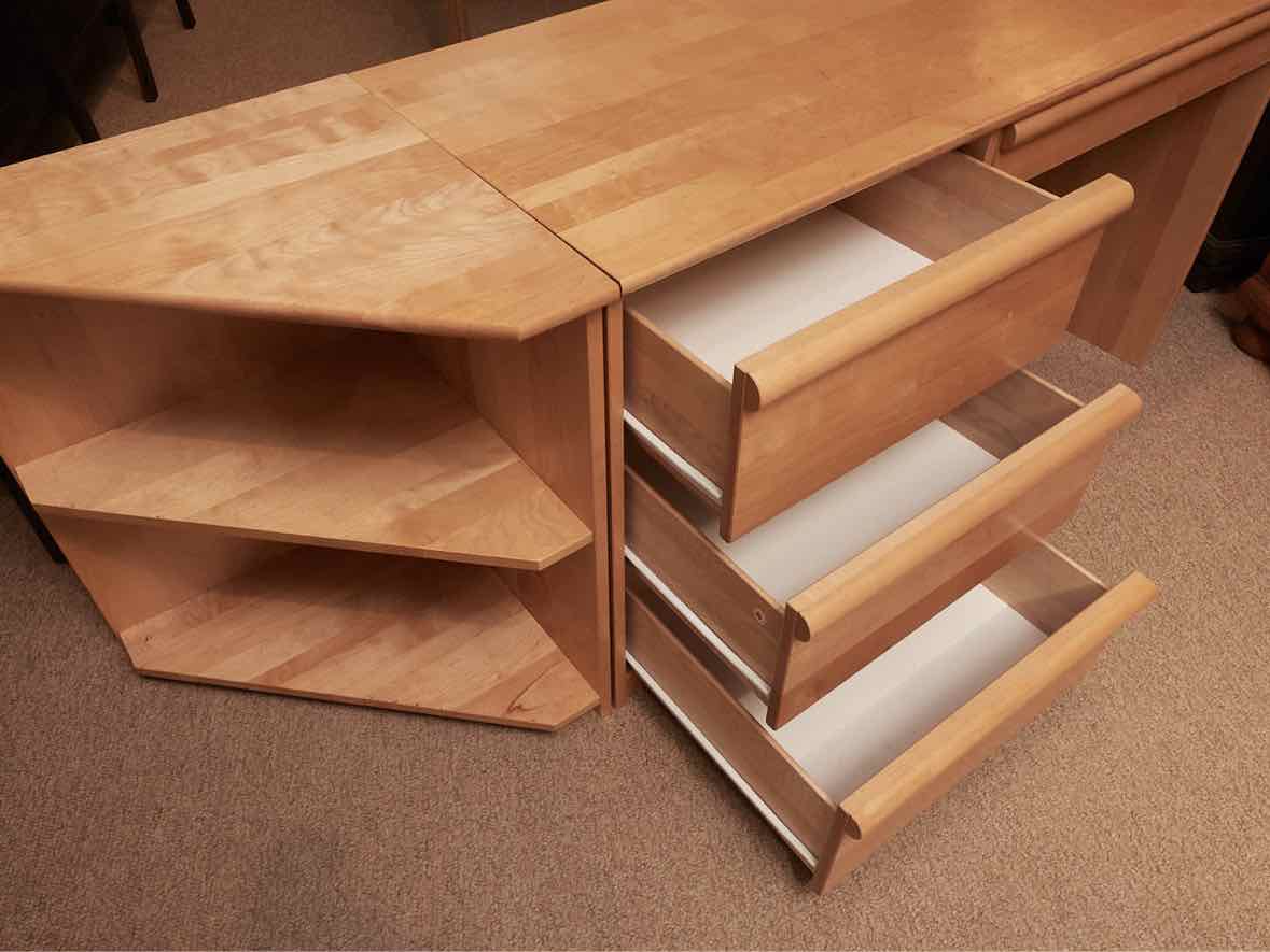 Morigeau Lepine Maple Modular 4 Drawer Desk with Corner Bookcase