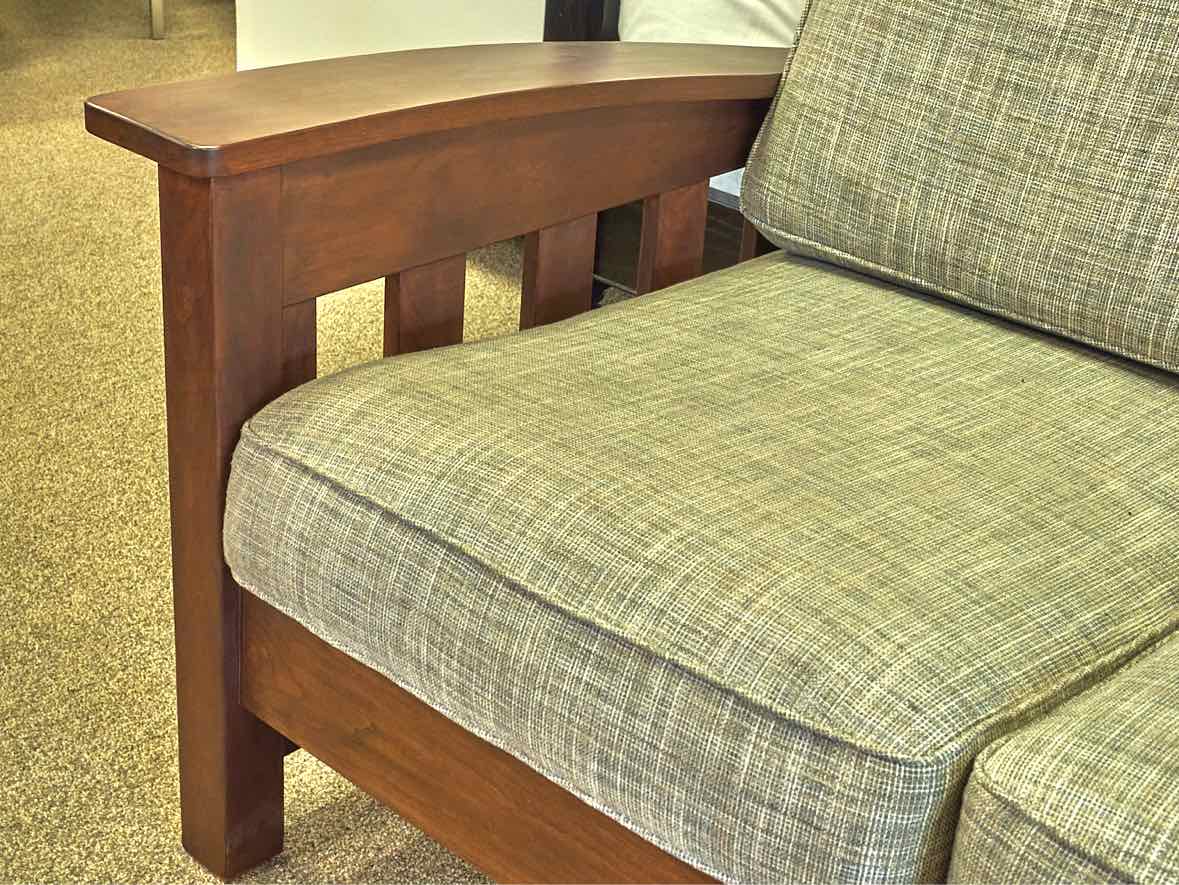 Pompanoosuc Mills Loveseat w/Dark Walnut Frame in Grey Toned  Upholstered Fabric