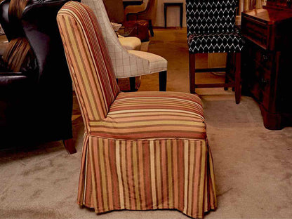 Pair of Mustard & Orange &  Sage Green Stripe Slipper Dining Chairs with Skirt