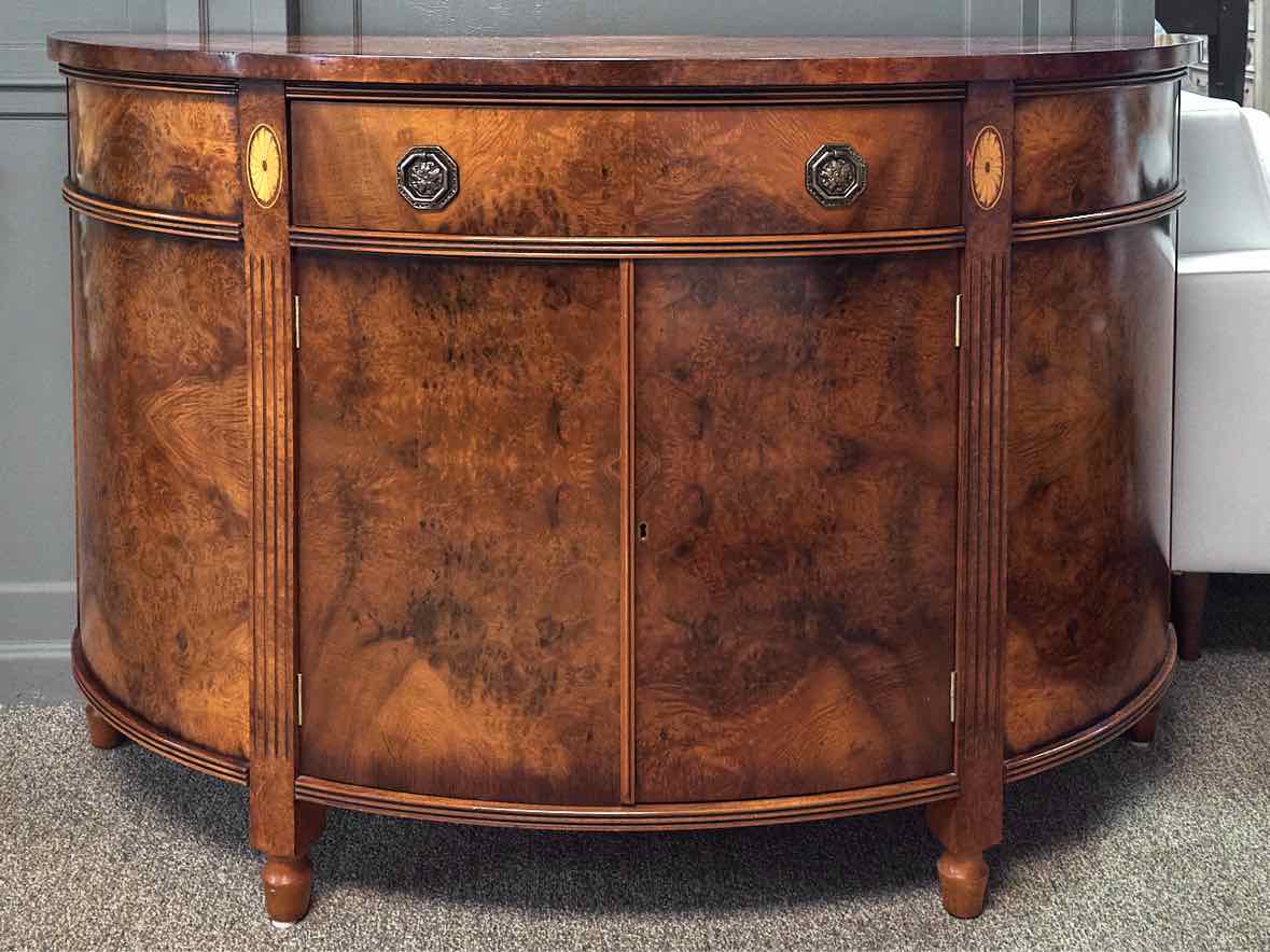 Southampton Banded Mahogany Demilune Accent Chest with Burlwood Inlay