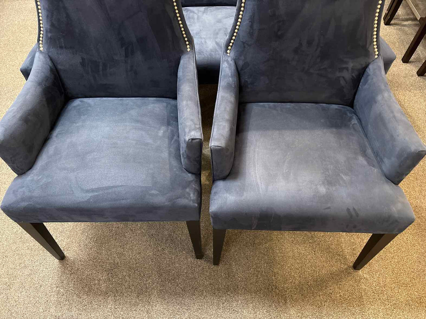 Set of 8 Deep Blue Suede Dining Chairs
