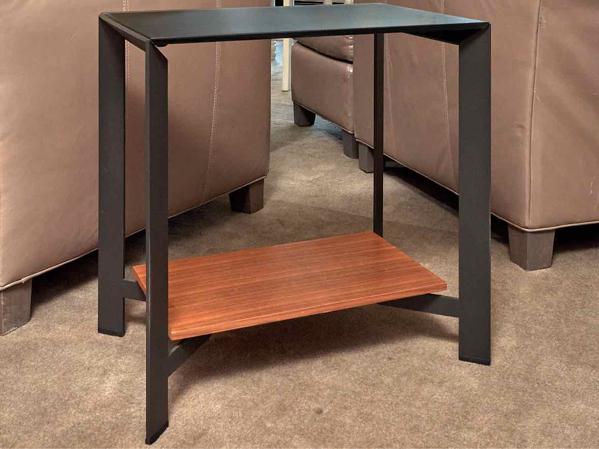Circle Furniture Metal & Glass With Lower Wooden Shelf  Side Table