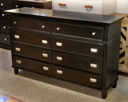 Eight  Drawer Dresser In Black Finish W/ Chrome Hardware