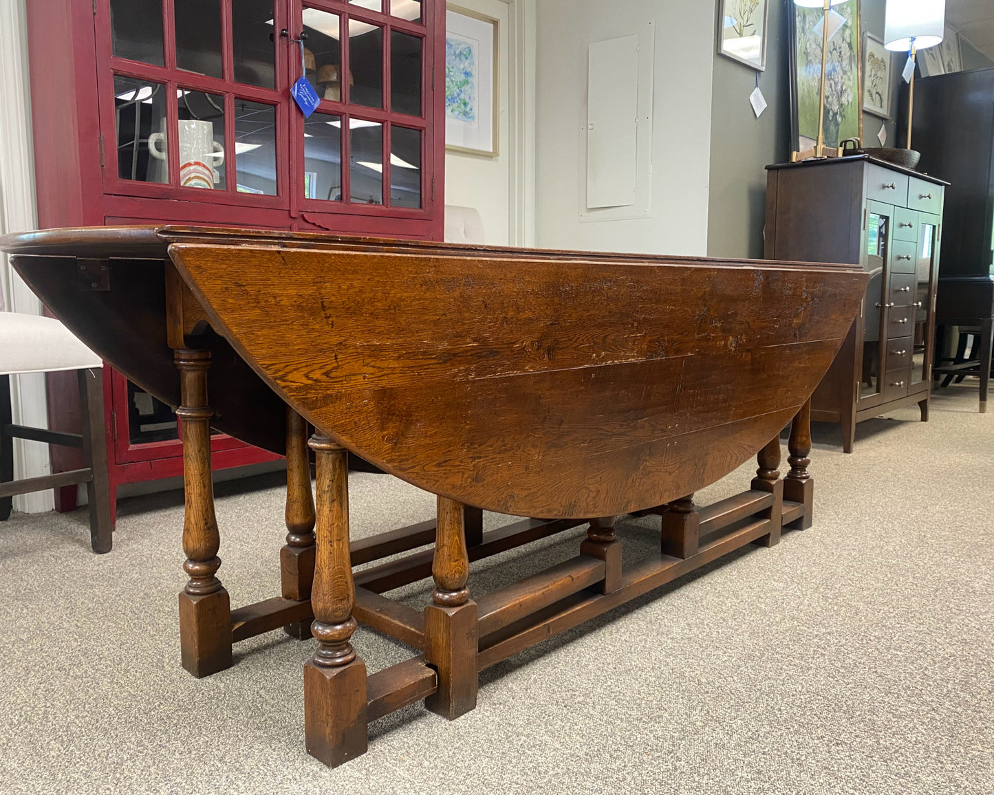 English Oak Oval Gate Leg Harvest Dining Table