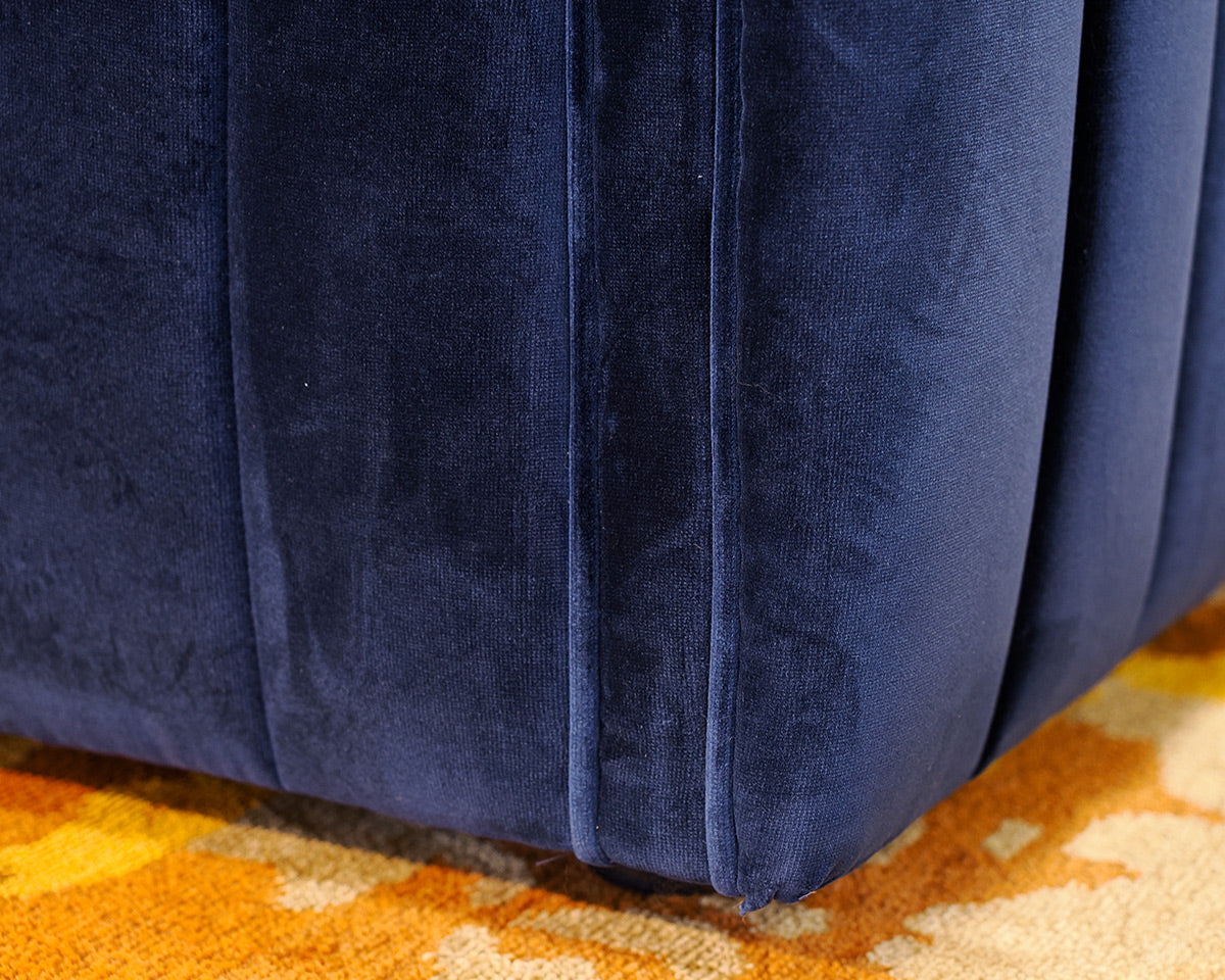 One King's Lane Blue Velvet Channeled Sofa
