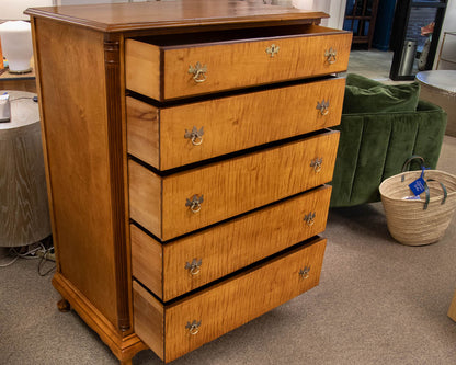 Solid Tiger Maple Five Drawer Chest