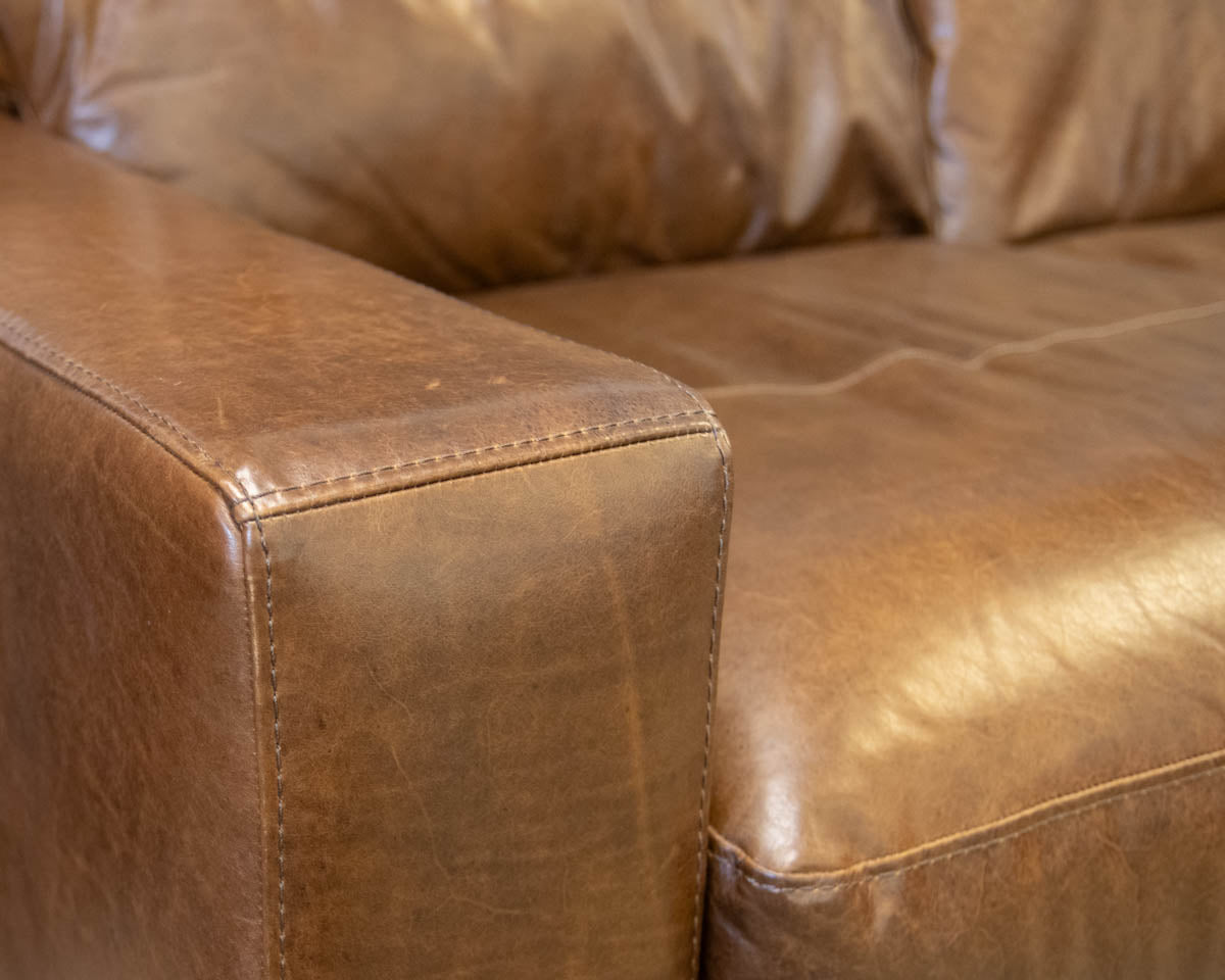 Soft Line Brown Leather Track Arm 67" Sofa