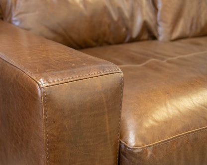 Soft Line Brown Leather Track Arm 67" Sofa