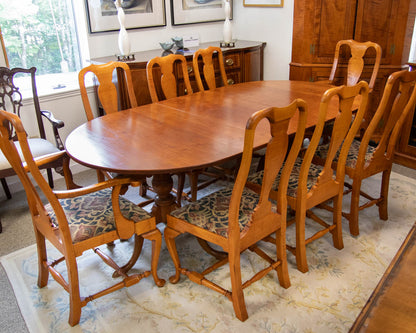 Eldred Wheeler Double Pedestal Cherry  Table & 8 Tiger Maple  Chair Set