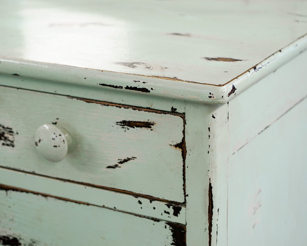 Tall Vintage Chest with Pivot Mirror in Rustic Mint Green