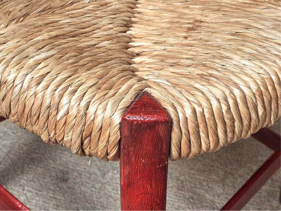 Set of 8 Red Finish Dining Chairs with Rush Seats