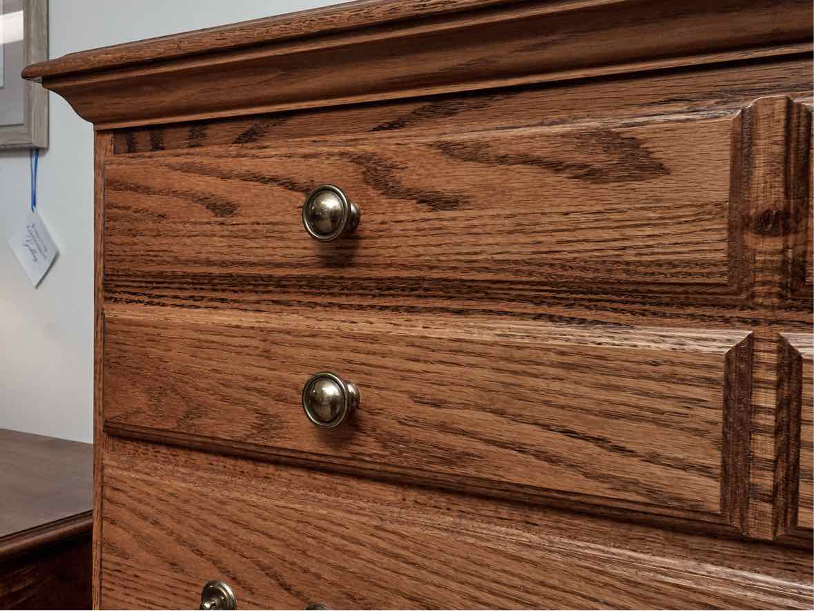 Jamestown Sterling Oak 5 Drawer Chest on Chest with Brass & Porcelian Handles