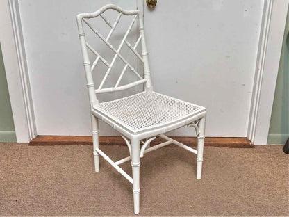 Pair of Bamboo & Cain Seat Arctic White Finish Dining Chairs