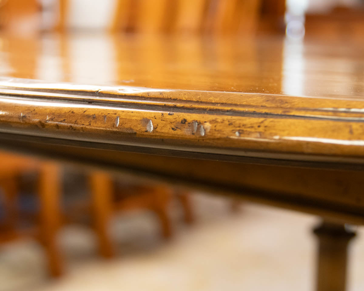 Baker Alderwood 60" Round Dining Table with Yew Wood Inlay and 3 Leaves