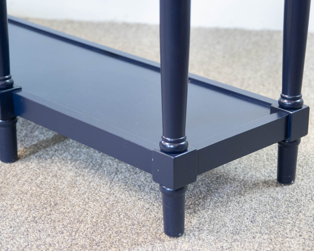 Breakfront Console with Drawers and Shelf in Navy with Gold Pulls