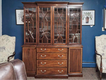 Henkel Harris Mahogany Banded Inlay 4 Glass Door Breakfront Cabinet