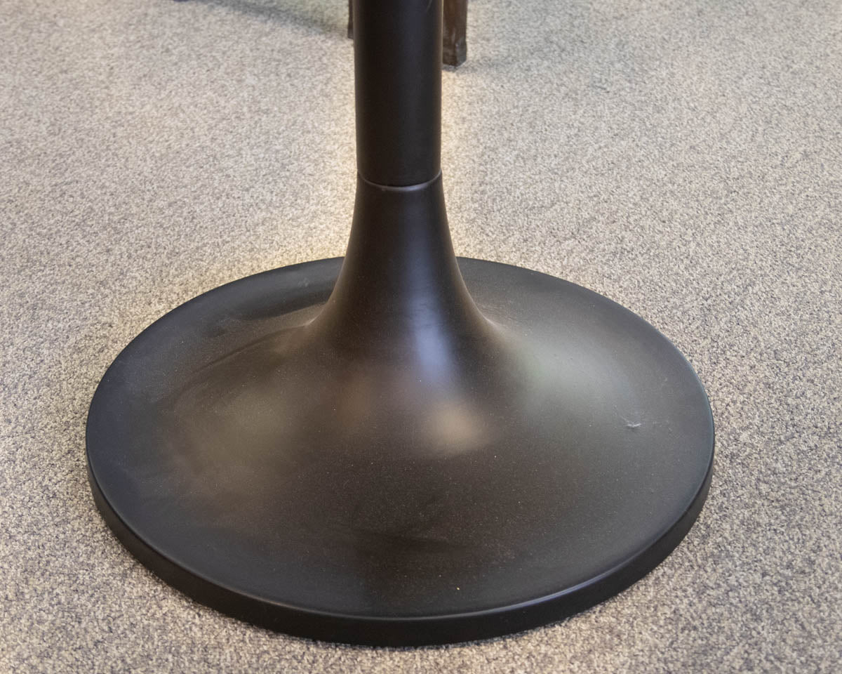 Williams Sonoma Plank Top Round Side Table on Black Metal Pedestal Base