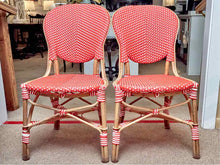 PairOf  Frontgate  Red & White Woven Bamboo Frame Bistro  Chairs