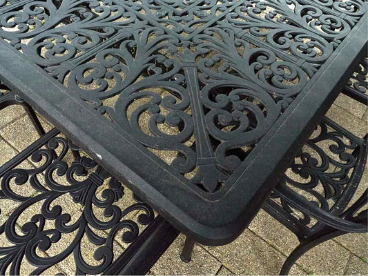 Black Cast Aluminum Outdoor Dining Set with 9 Arm Chairs