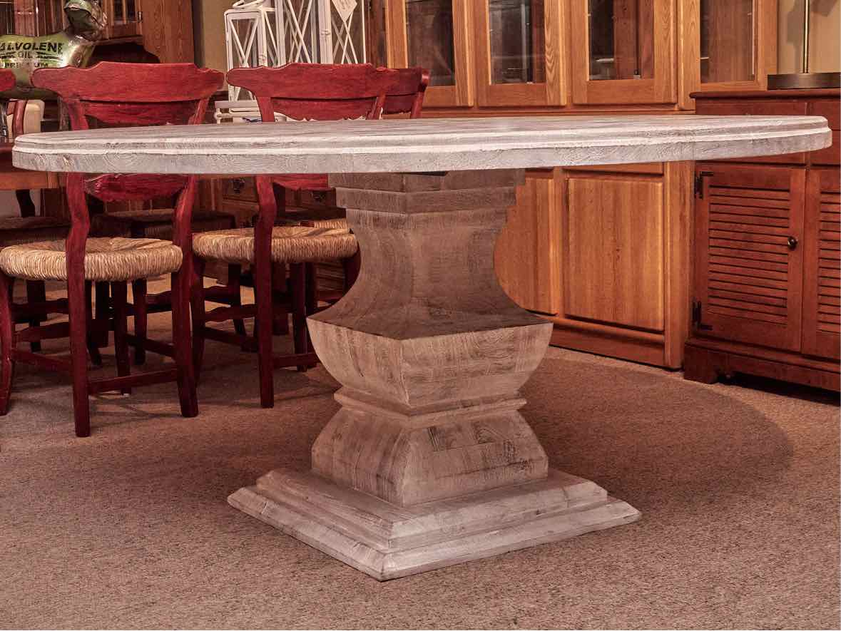 White Washed 60" Round Pedestal Dining Table
