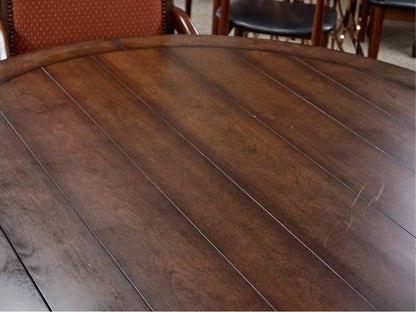 Wood Paneled Dining Table & 8 Fabric Dining Chairs w/ Nail Head Trim