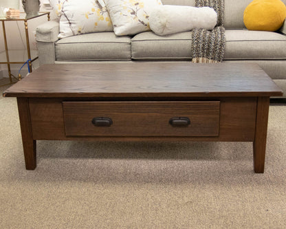 Pottery Barn Cocktail Table in Dark Finish Oak with Drawer
