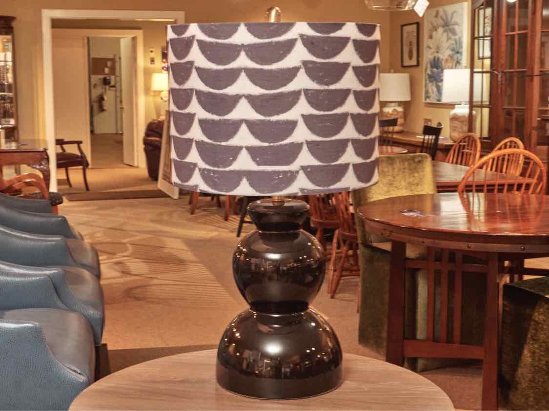 Wedge Gloss Black Table Lamp with Geometric Patterned Shade